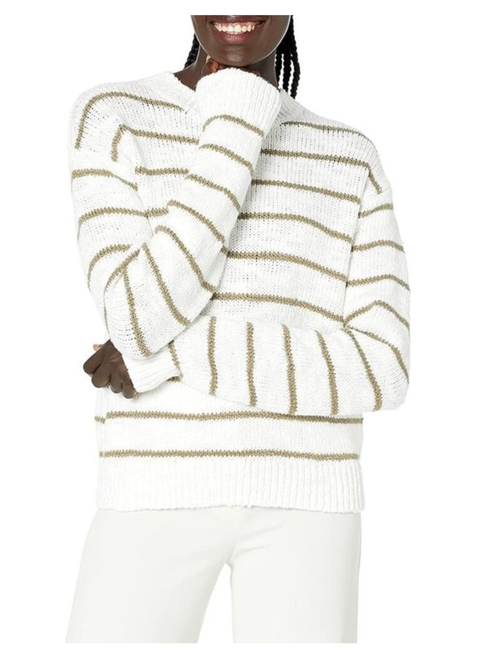 Vince Cotton White and Olive Sweater
